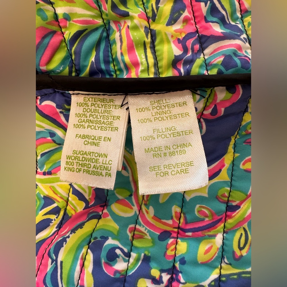 Lilly Pulitzer Lightweight Quilted Vest Black Size Large Zip Snap Pockets - Picture 6 of 9